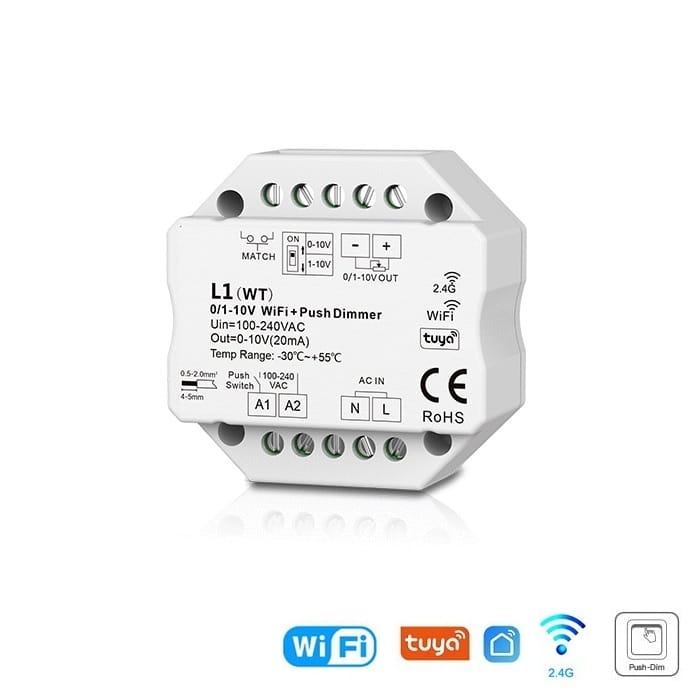 Ściemniacz LED Wi-Fi Tuya + RF + PUSH 0-10V / 1-10V Skydance L1(WT)